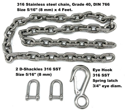 Boat trailer 316 stainless steel safety chains with hooks 2 Pack