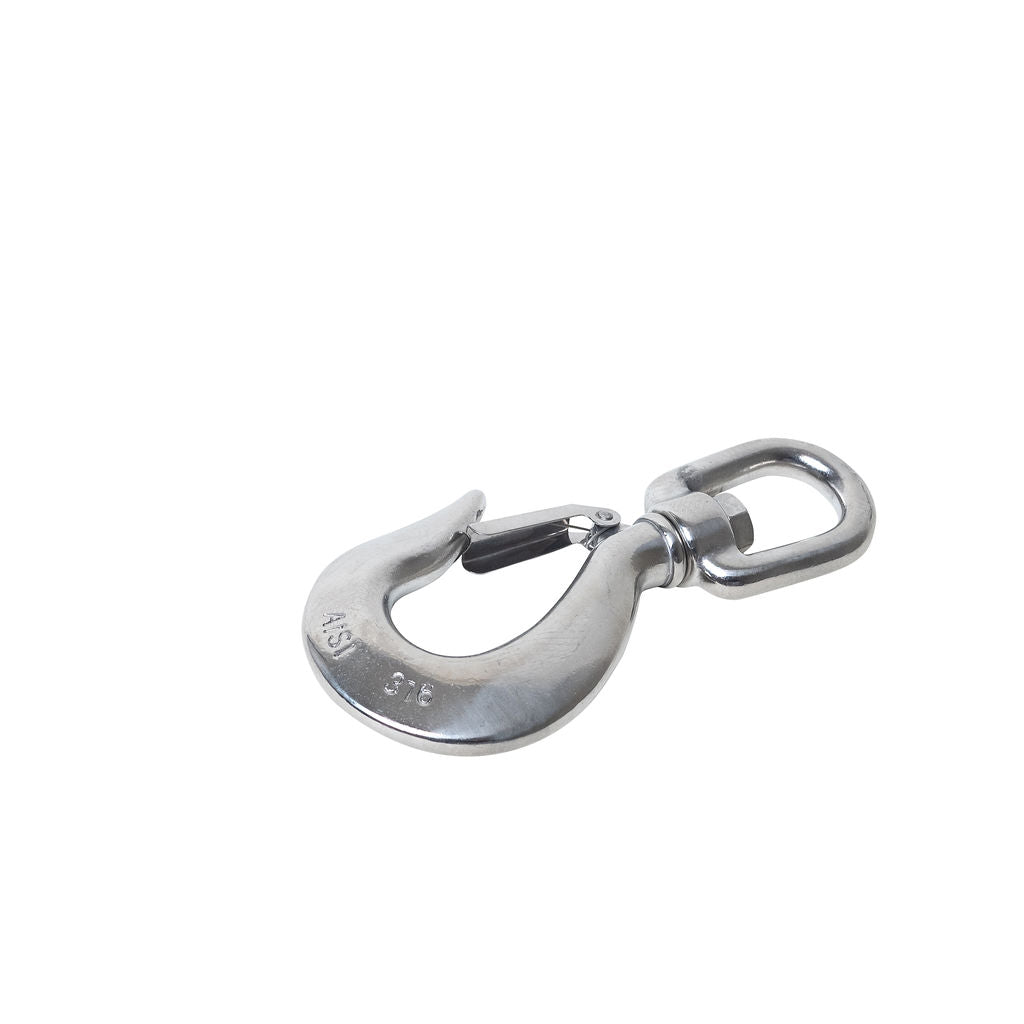 1/2 Inch Swivel Hook with Latch - 316 Marine Grade Stainless Steel left angle