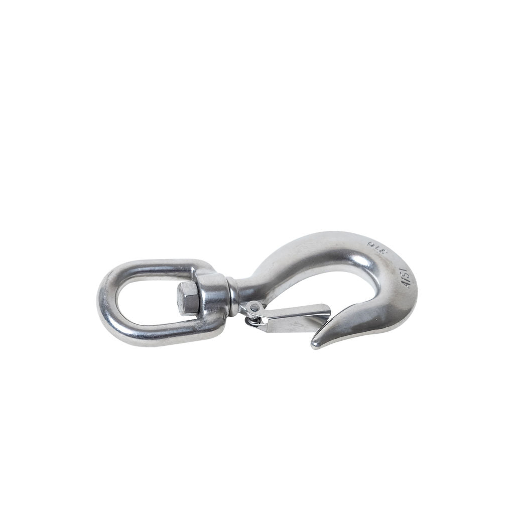 1/2 Inch Swivel Hook with Latch - 316 Marine Grade Stainless Steel right angle
