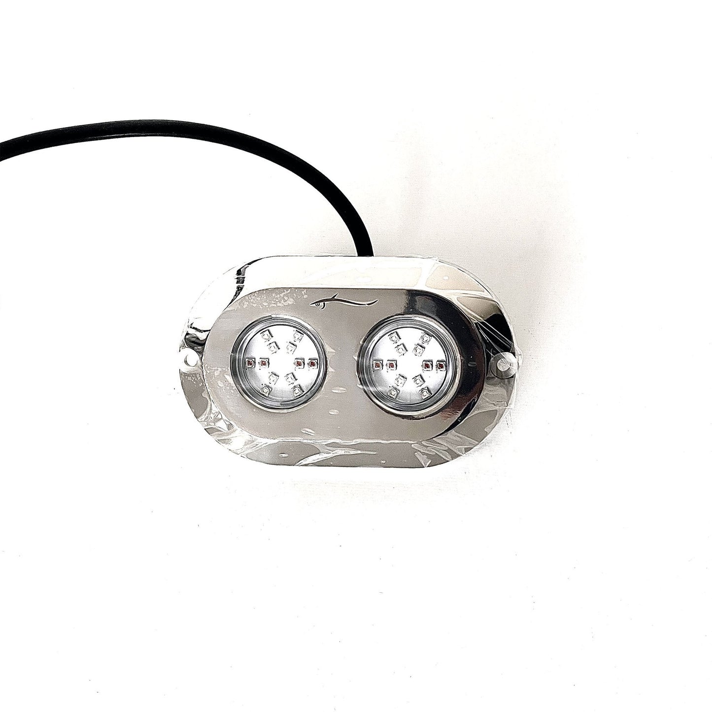 120 Watt 2 Pod Underwater LED RGB Stainless Steel Light top angle packaged