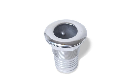 2 Inch Threaded Thru Hull Outlet Fitting - 316 Marine Grade Stainless Steel front close up angle