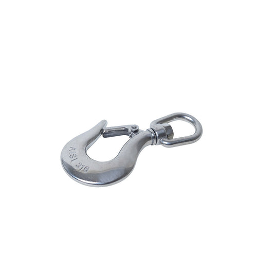 5/16 Inch Swivel Hook with Latch - 316 Marine Grade Stainless Steel left angle