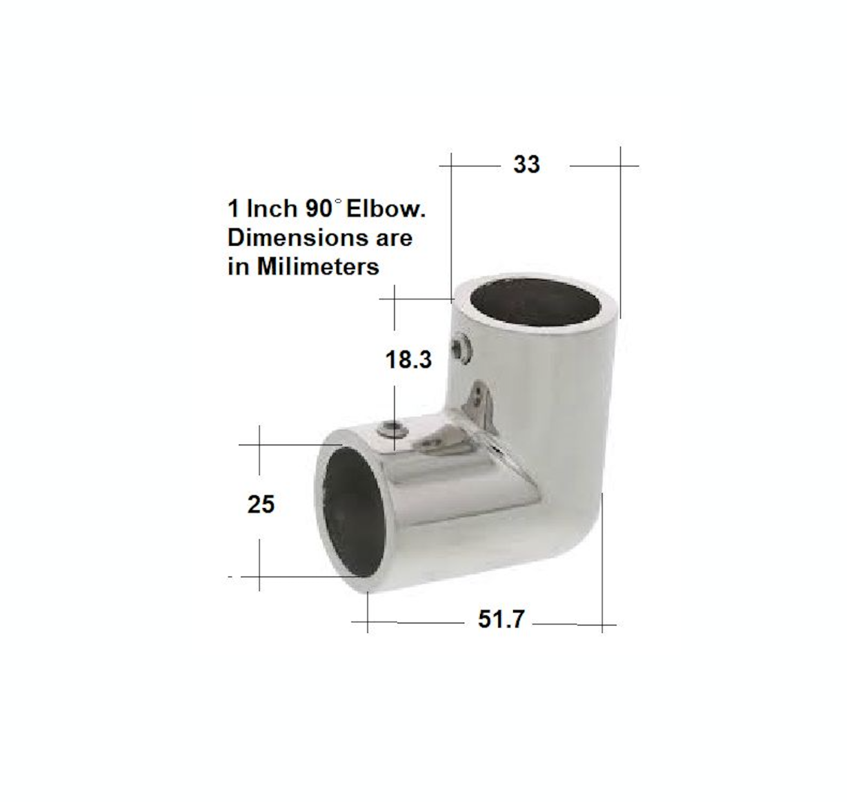 90° Elbow Handrail Tubing Fitting 1 inch diameter Sold by Pair Packs